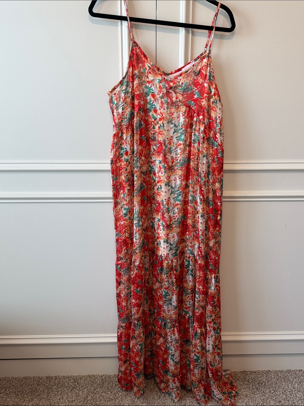Pink Lily Floral Maxi Slip Dress in Coral & Cream